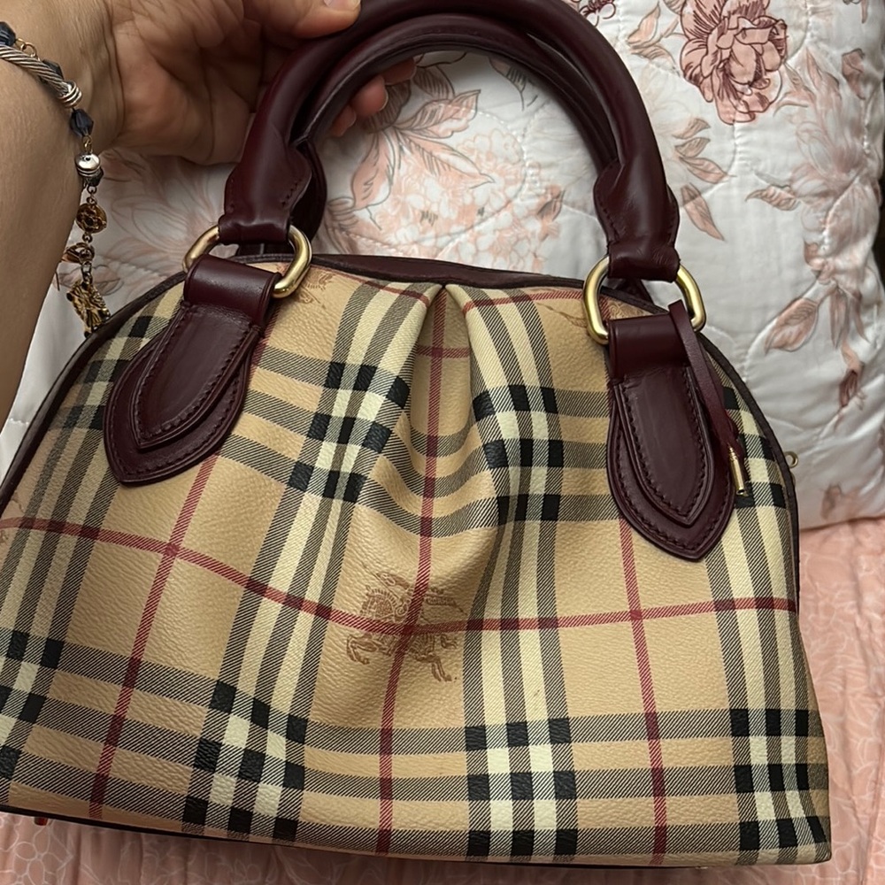 Burberry Cream and Brown Satchel with Signature Plaid- handbag